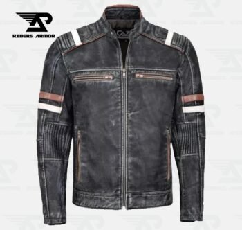 ShearForce Real Sheepskin Biker Jacket – Vintage Black Cafe Racer