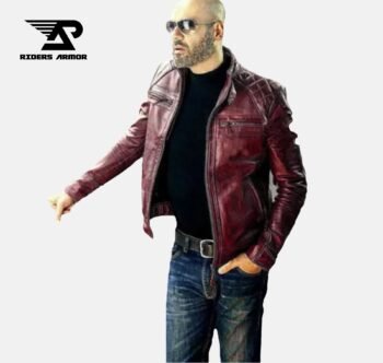 DiamondEdge Handmade Red Leather Biker Jacket