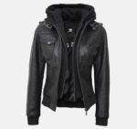 Edinburgh Women’s Black Bomber Jacket with Removable Hood