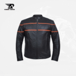 Premium Scooter Men's Striped Cowhide Leather Motorcycle Jacket – Black